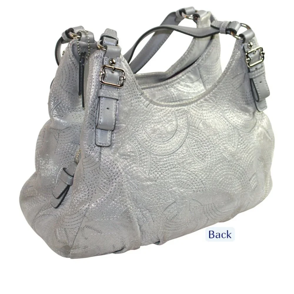 Coach Madison Spectator Maggie Metallic Silver Gray Shimmer Hobo Shoulder Bag